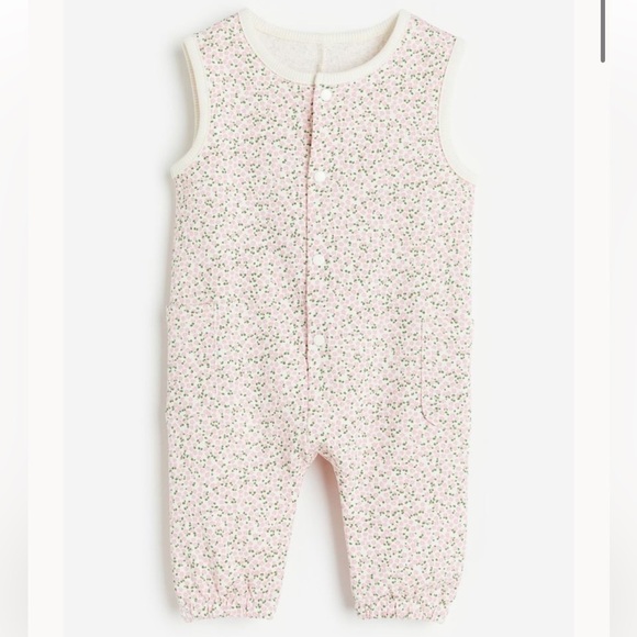 H&M cotton romper suit 1 1/2-2Y floral pink white - Picture 1 of 4